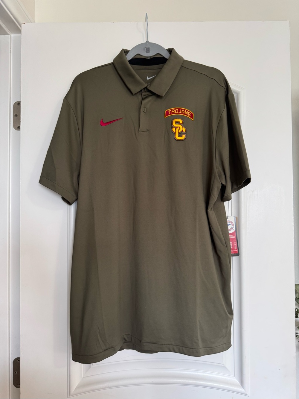 Nike Olive Trojans Polo with Cardinal Swoosh